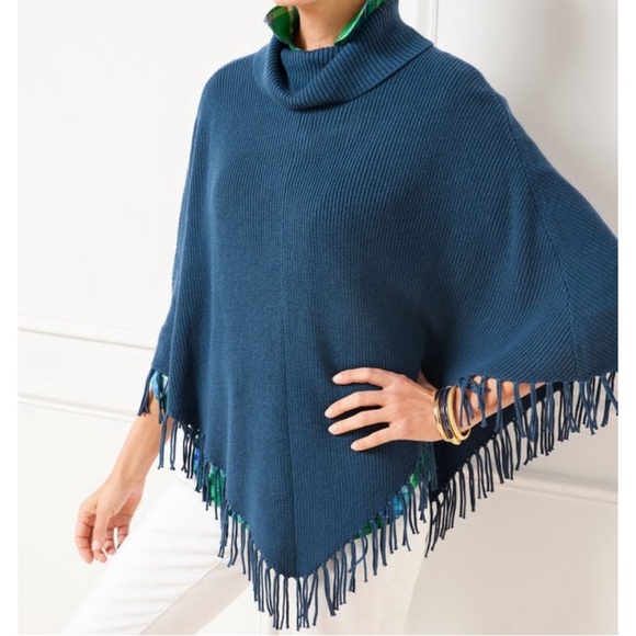 Talbots Sweaters - Talbots Teal Ocean Fringed Poncho